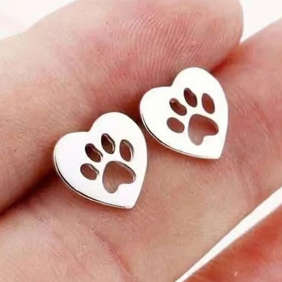 Independent Jewelry - Silver Stainless Steel PAW PRINT Stud Earrings